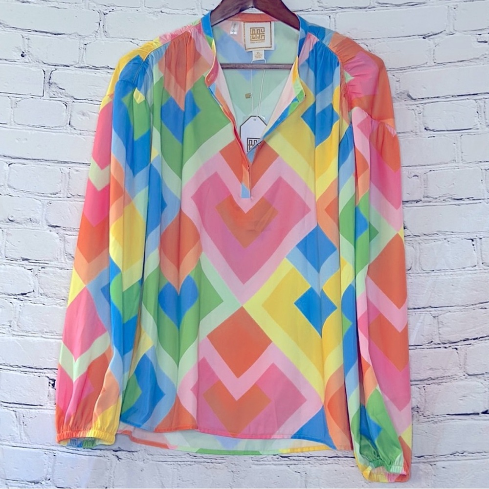 Emily McCarthy Tunic Style Long Sleeve Multi Color Top Size X-Large